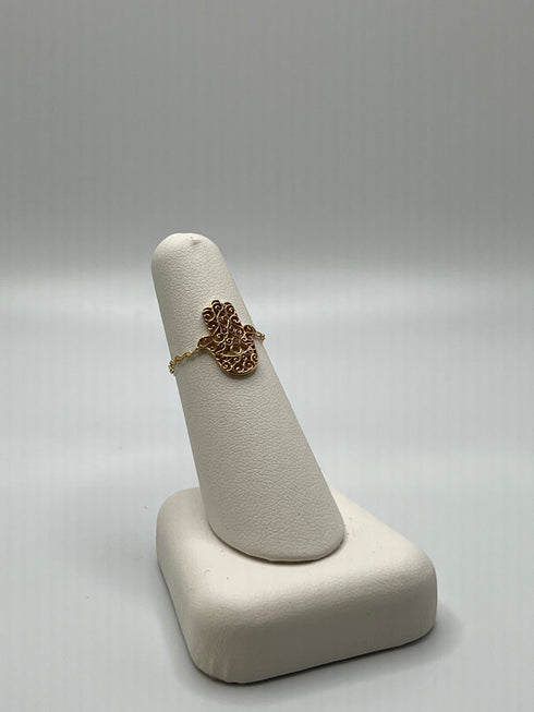 18k Yellow Gold Hamsa Chain Ring